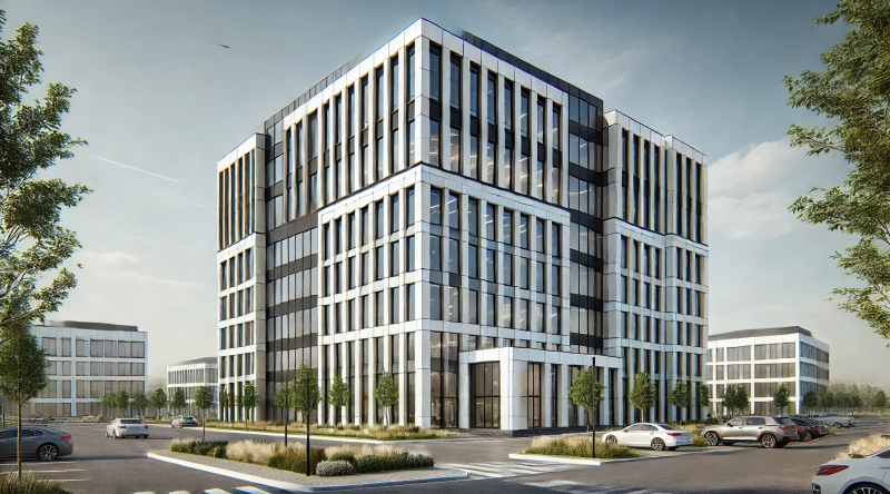 dalle-2025-03-04-18.37.25-a-highly-realistic-modern-office-building-closely-inspired-by-the-provided-reference-image.-the-building-features-a-white-and-dark-glass-facade-with-s